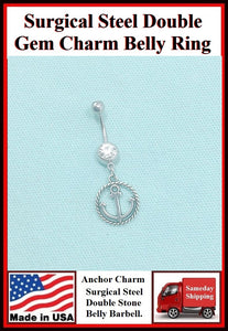 Anchor Silver Charm Surgical Steel Belly Ring.