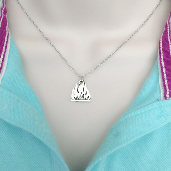 Firefighter Fire Flames Charm Silver Chain Necklace.