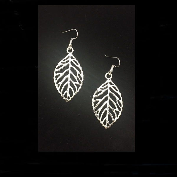 STUNNING Large 2" Silver FILIGREE LEAF Dangle Earrings.