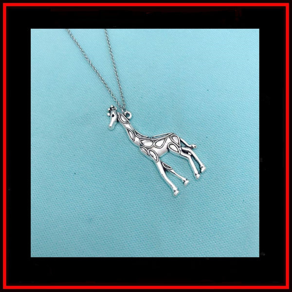 Beautiful Large Giraffe Charm Silver Chain Necklace