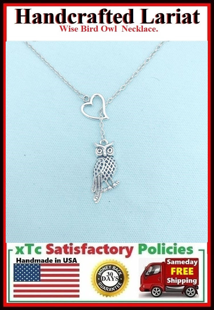 I Adore Owl Handcrafted Silver Necklace Lariat Style.