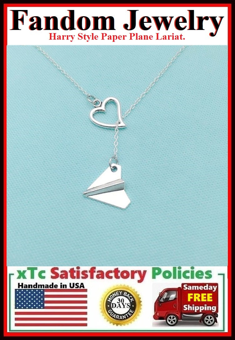 I Heart Harry Style Paper Plane Necklace Lariat Style.