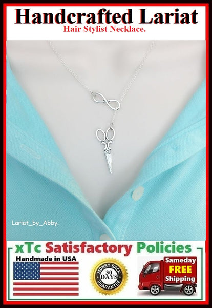 Scissors & Infinity Charms Handcrafted Necklace Lariat Style.