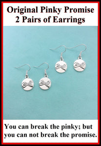 2 Pairs of PINKY PROMISE Charms Silver Dangle Earrings.
