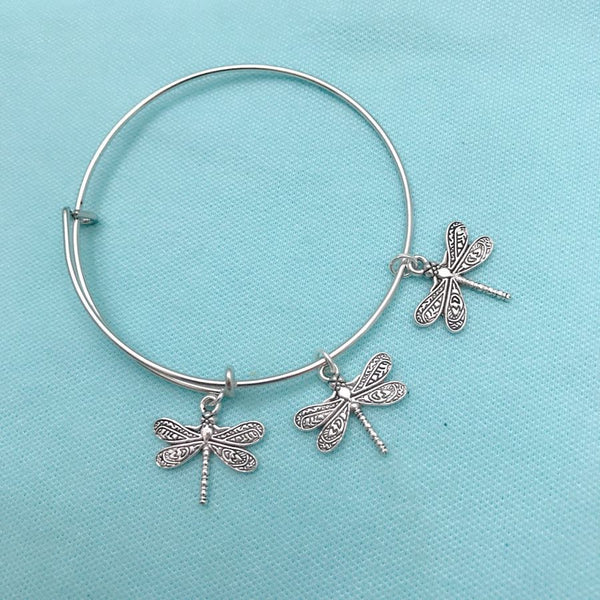 3 BEAUTIFUL Dragonfly Charms Expendable Bangle