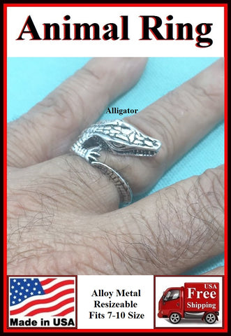 Alloy Metal Alligator Resizeable Finger Ring.