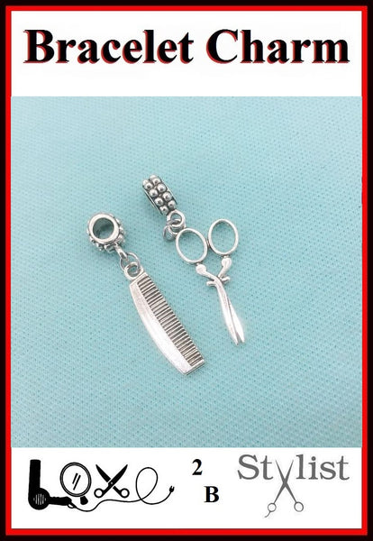 Hair Stylist Handcraft Scissors and Comb Charms Beads for Bracelets.