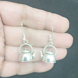 Cook, Chef 3D Tea Kettle Silver Earrings.