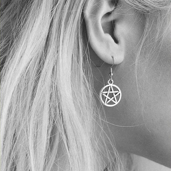 Fandom Pentacle 5/8" Pentagram Silver Earrings.