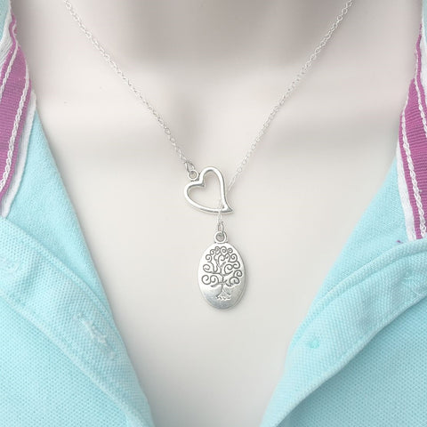 Celtic Tree of Life Silver Lariat Y Necklace.