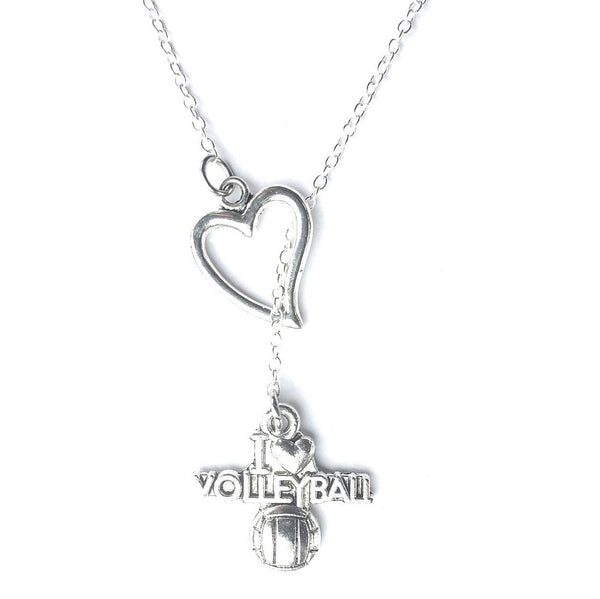 I Love Volleyball Silver Lariat Y Necklace.