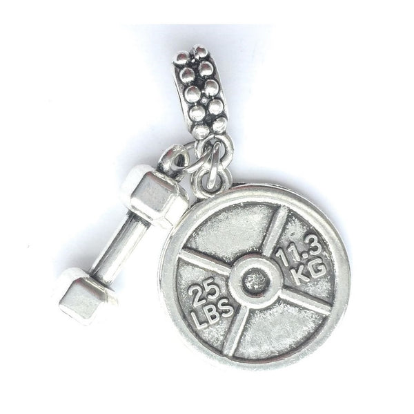 Cross Fit "DUMBBELL & WEIGHT PLATE" Silver Bead For Charm Bracelets