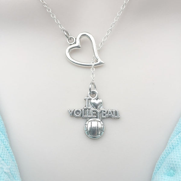 I Love Volleyball Silver Lariat Y Necklace.