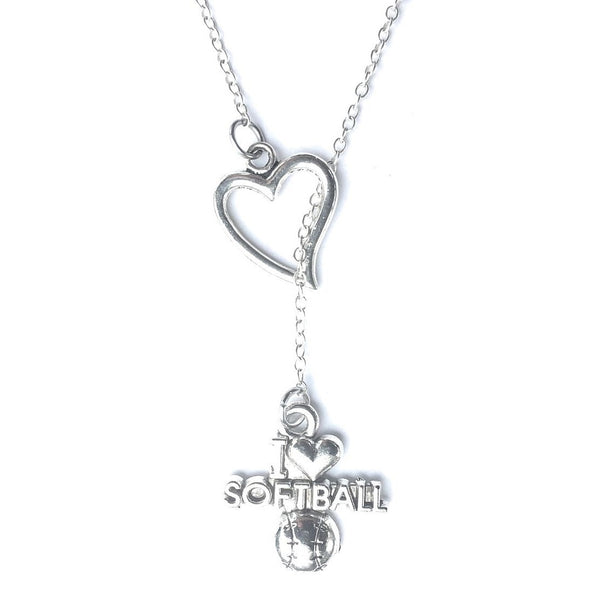 I Love Softball Silver Lariat Y Necklace.