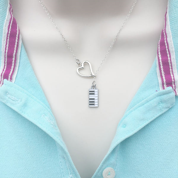 I Love Piano Silver Lariat Y Necklace.