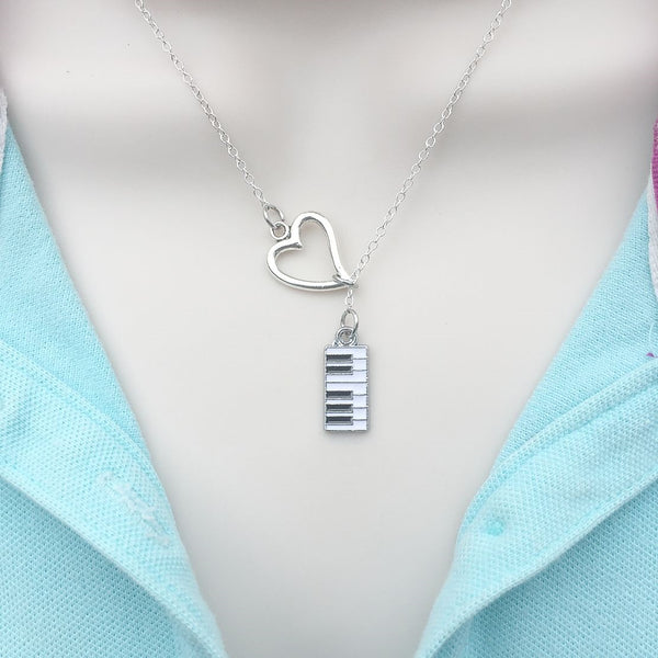 I Love Piano Silver Lariat Y Necklace.