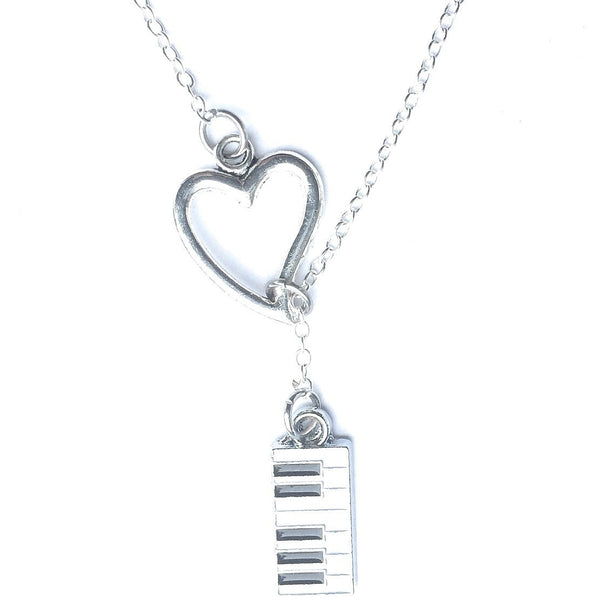 I Love Piano Silver Lariat Y Necklace.