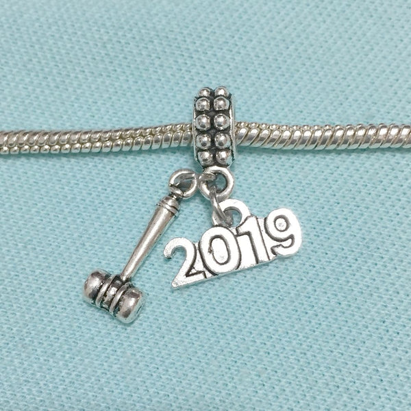 Judge Gavel & 2019 Silver Bead For Charm Bracelets