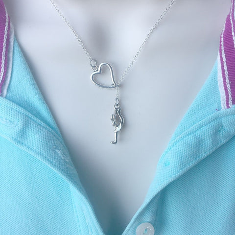 I Love Gymnastics Silver Gymnast Lariat Y Necklace.