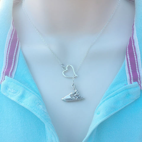 I Love Wave Runner Silver Jet Ski Lariat Y Necklace.