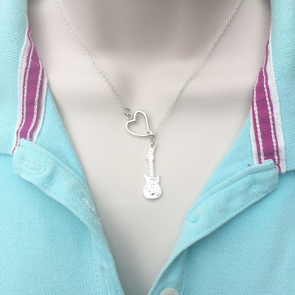I Love Playing Guitar Silver Lariat Y Necklace.