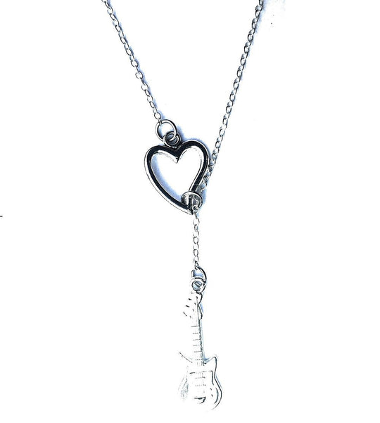 I Love Playing Guitar Silver Lariat Y Necklace.