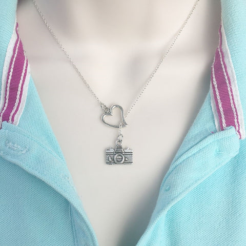 I Love Photography Silver Camera Lariat Y Necklace.