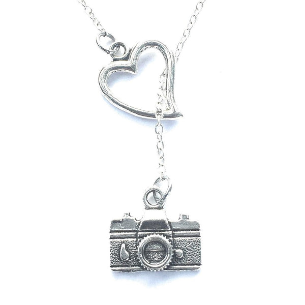 I Love Photography Silver Camera Lariat Y Necklace.