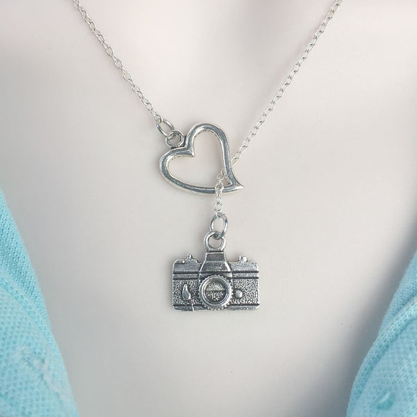 I Love Photography Silver Camera Lariat Y Necklace.