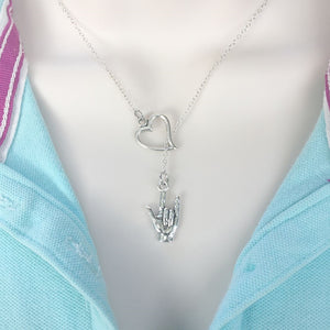 I Love You Silver Sign Language Lariat Y Necklace.