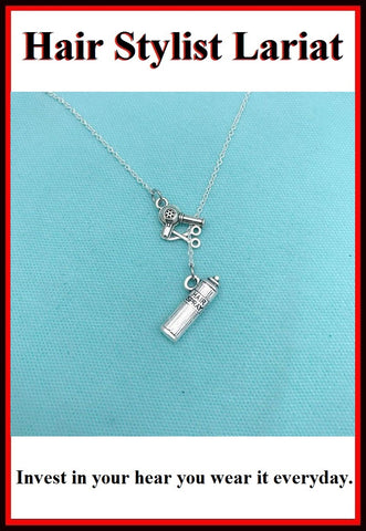 Hair Stylist  Spray Can Charm Lariat Necklace.