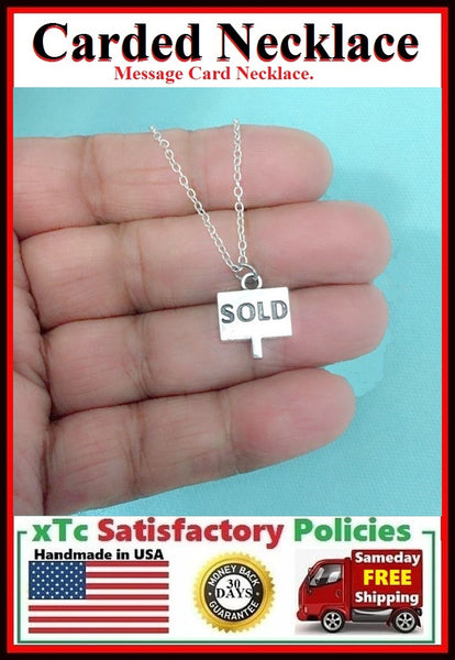 Realtor Gift; Handcrafted Silver Sold Sign Charm Necklace.