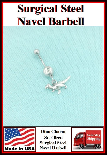Dinosaur Silver Charm Surgical Steel Belly Ring.