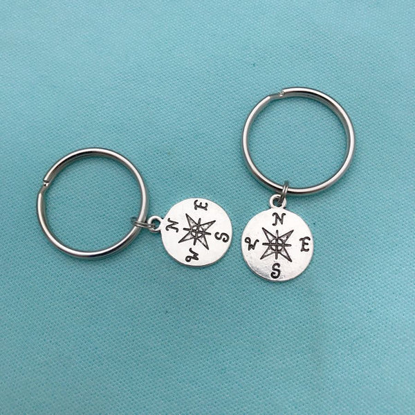 2 Best Friends, Compass Key Chains. Long Distance, Moving Away Gift,
