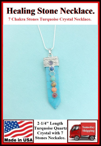 Turquoise 2-1/4" Crystal 7 Chakra Stones Necklace to Boost Healing.