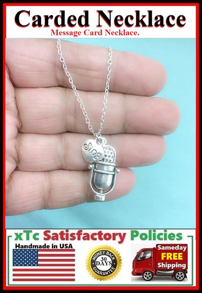 Singer Gift. Old Fashion Studio Mic with Sing Charms Necklace.