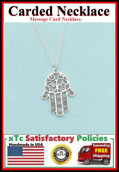 Divine Protection; Handmade Silver Hamsa Hand Charm Necklace.