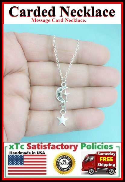 Missing You Necklace;  Handcrafted Moon n Star Charms Necklace.
