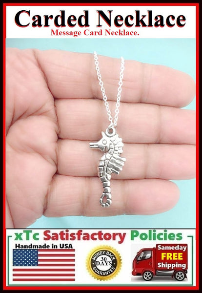 True Lover Gift; Handcrafted Silver Sea Horse Charm Necklace.