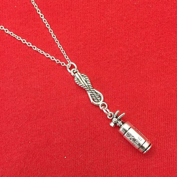 Firefighter Knot with Fire Extinguisher Silver Chain Necklace.