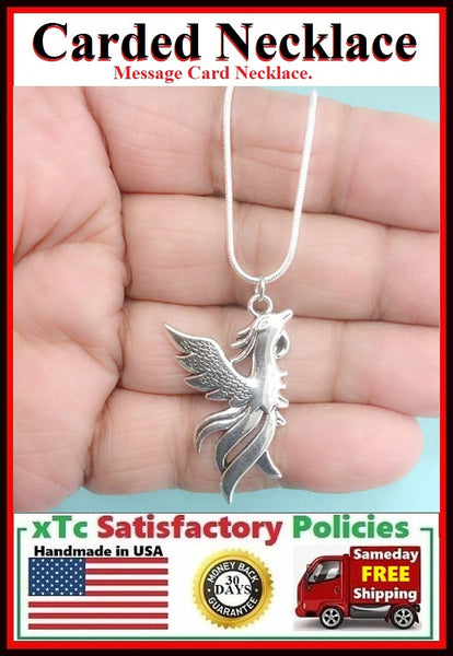 Handcrafted Beautiful Silver PHOENIX IN FLIGHT Charm Necklace.