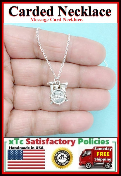 Drummer Gift; Handcrafted Silver Drum Set Charm Necklace.
