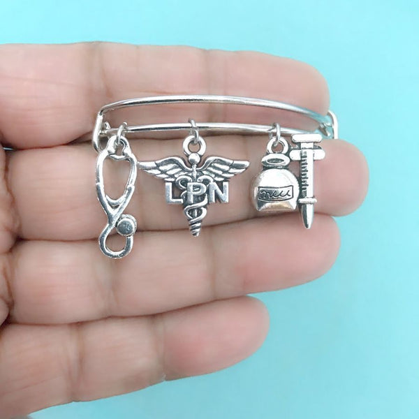 Medical Bracelet : LPN Related Charms Expendable Bangle.