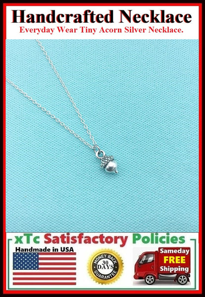 Everyday Wear: Stunning Tiny Acorn Silver Charm Necklace.