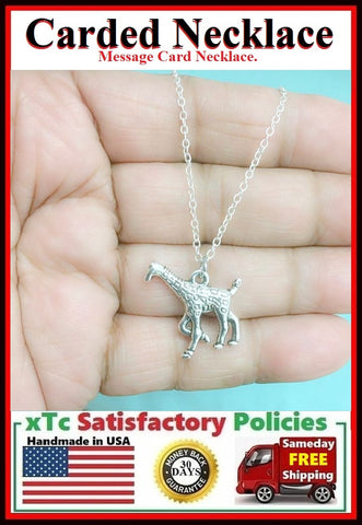 Handcrafted Motivational Silver GIRAFFE Charm Necklace.