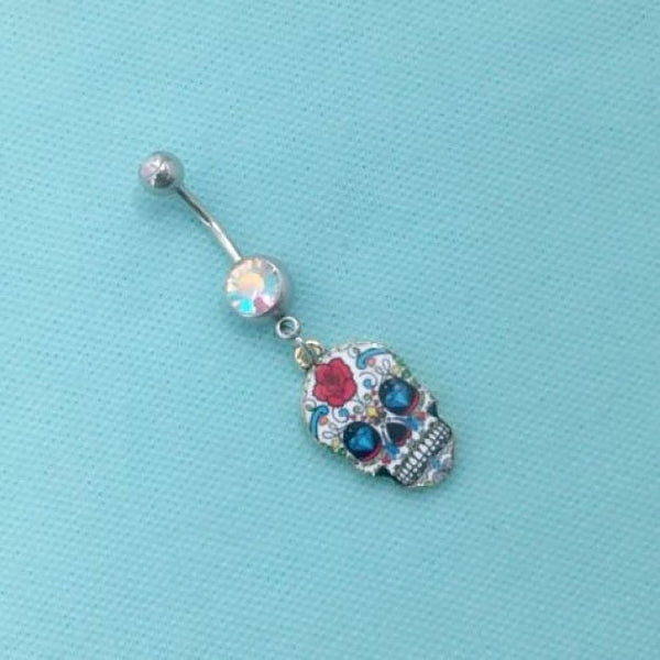 COLORFUL SUGAR SKULL Charm Surgical Steel Belly Ring