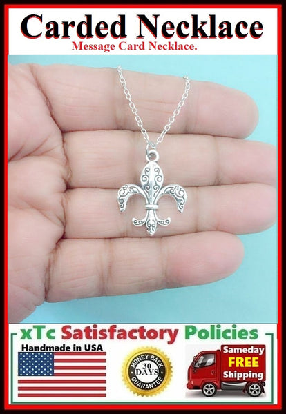 French Royalty Gift"  Handcrafted Silver Fleur de Lis Charm Necklace.