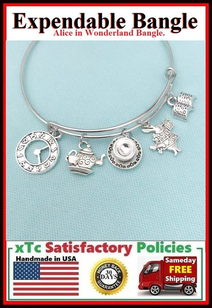 ALICE in WONDERLAND Inspired Theme Charms Expendable Bangle