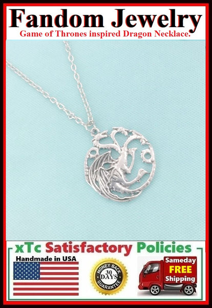 Game of Thrones inspired Dragon Silver Charm Necklace.