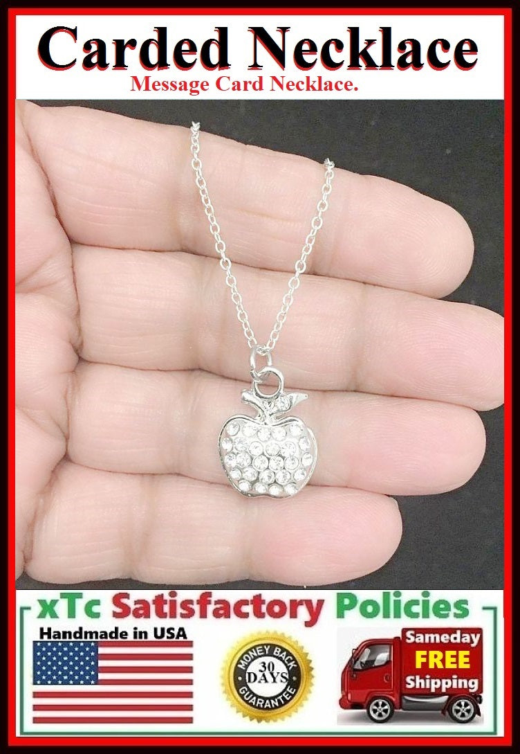 Teacher Gift;  Handcrafted Silver Gems Apple Charm Necklace.